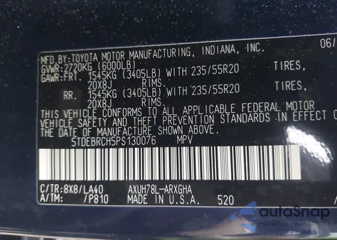 2023 Toyota Highlander Hybrid Platinum из США, поврежденный, VIN 5TDEBRCH5PS130076